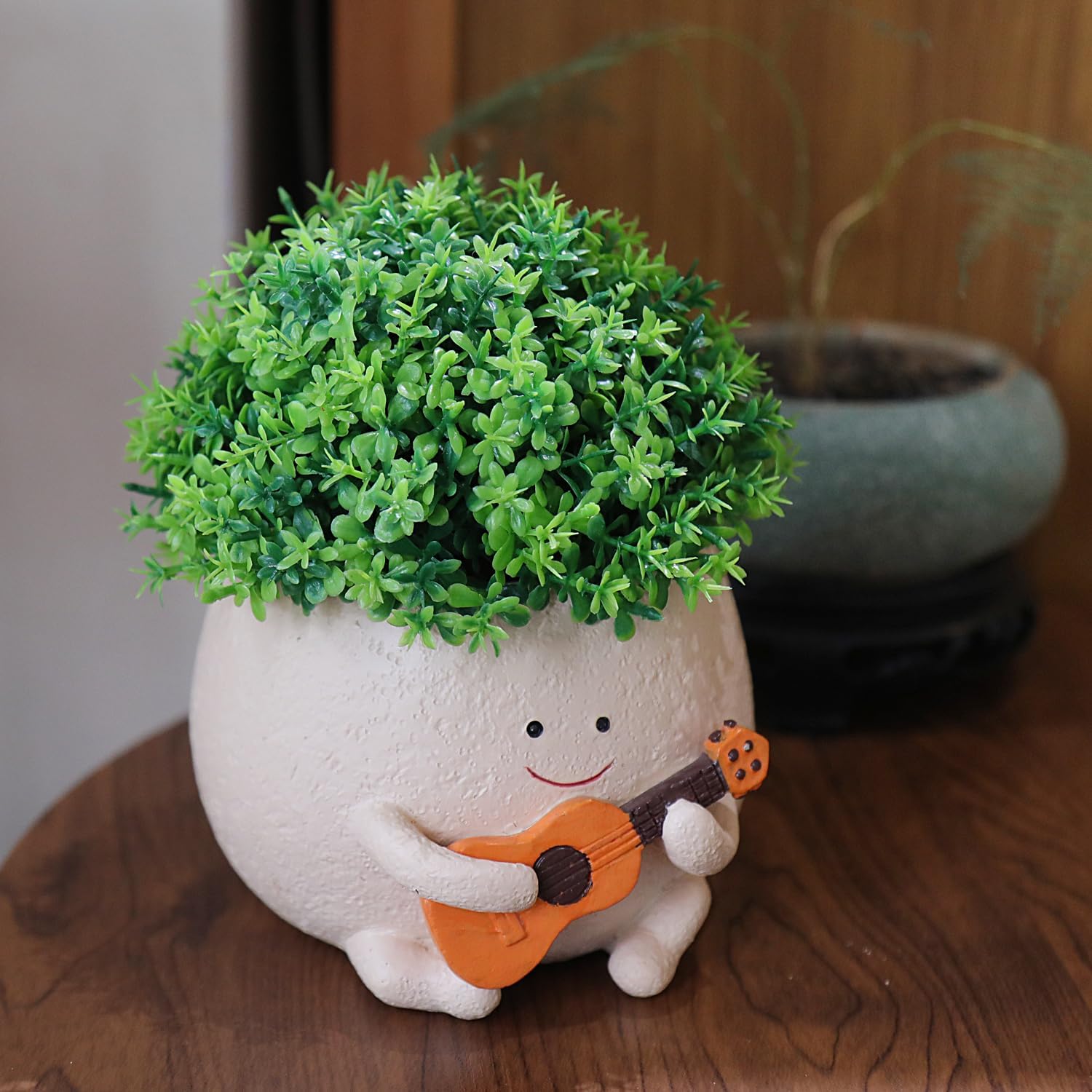 Smiley Guitar Face Planter Pots with Drainage Hole for Indoor Outdoor Plants B580