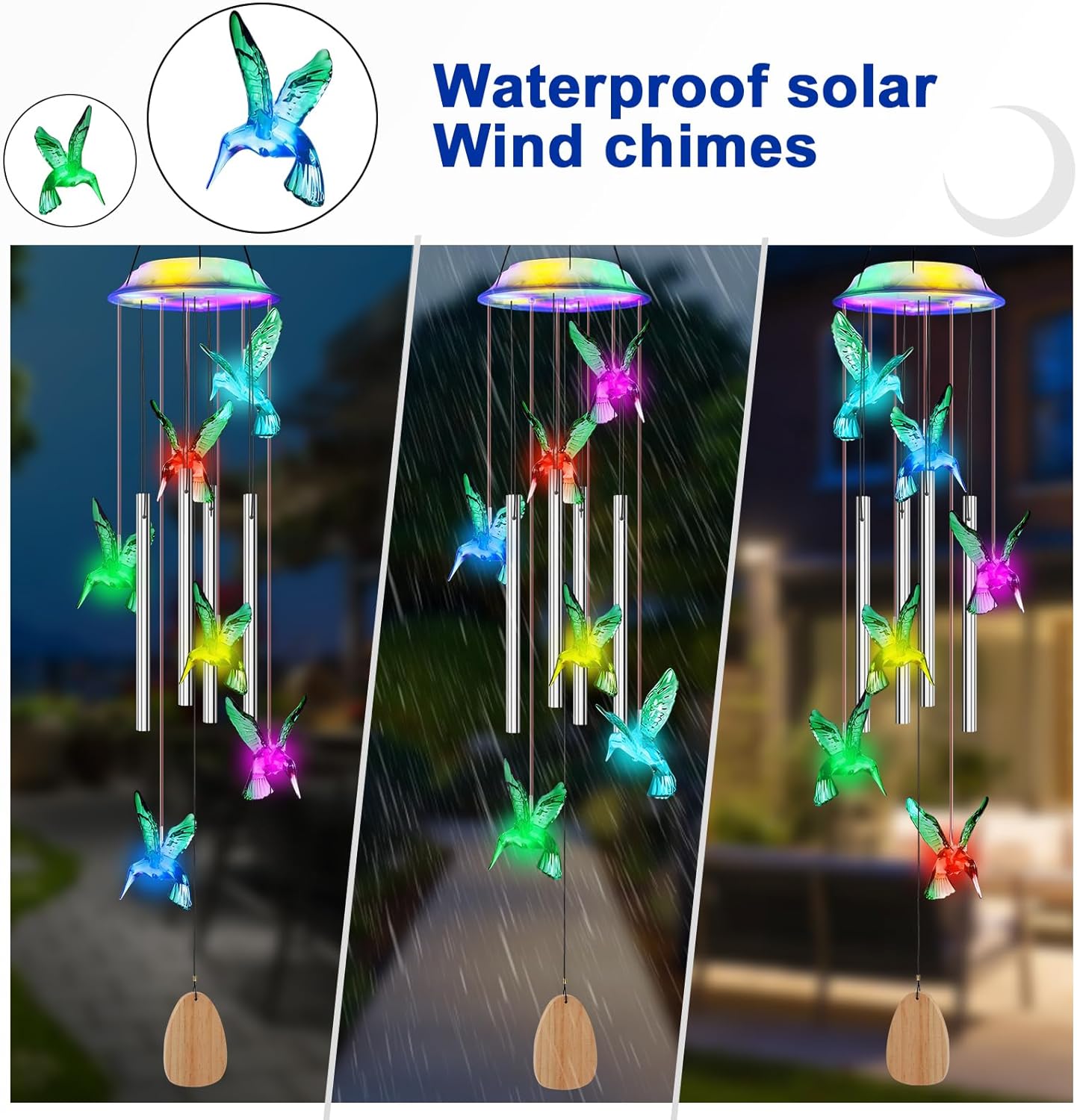 Solar Wind Chime with 4 Aluminum Tubes, 7-Color Changing, Outdoor Waterproof M86116