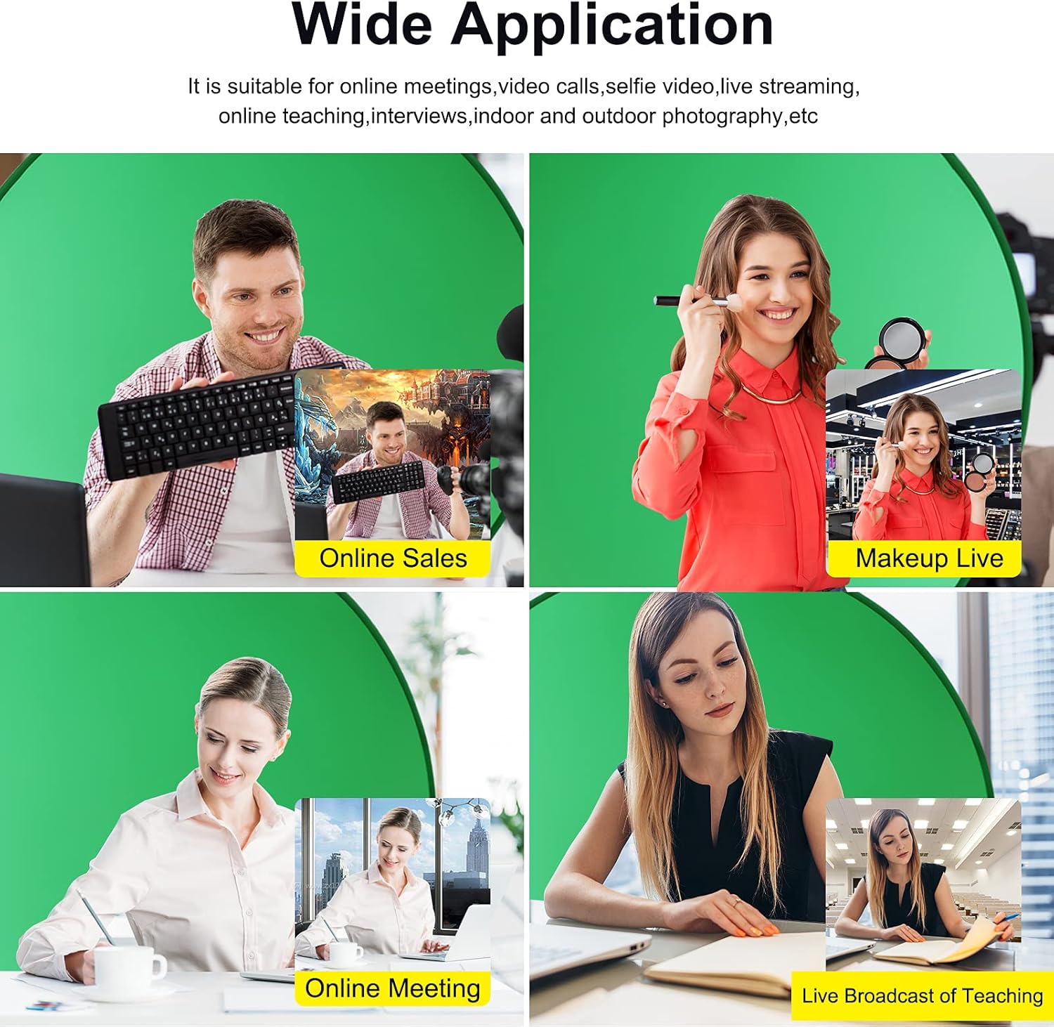 Portable Green Screen Backdrop 56'', Collapsible Webcam Background for Video Conferencing W683753