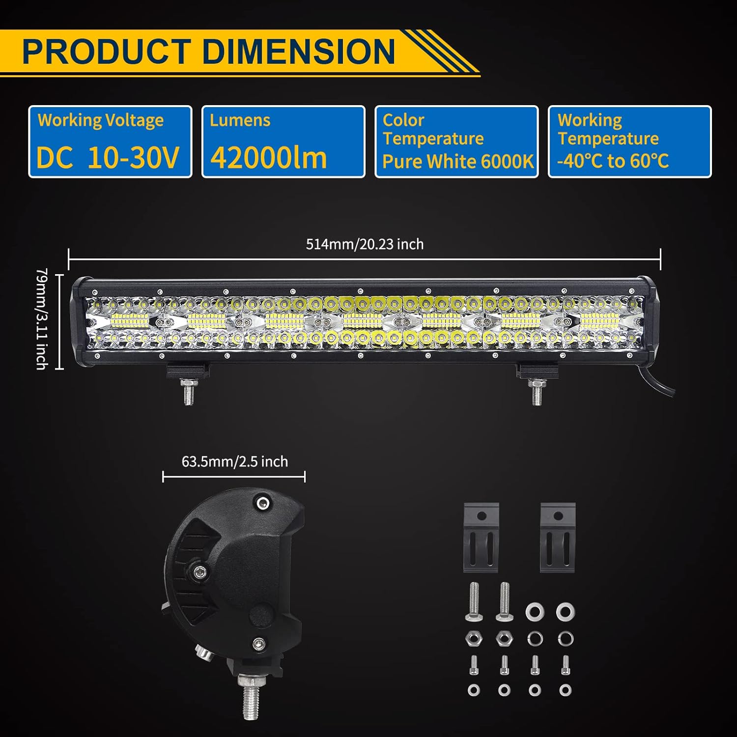 20 inch 420W LED Light Bar Spot Flood Combo Triple Row Driving Light with Wiring Harness Kit Y457109