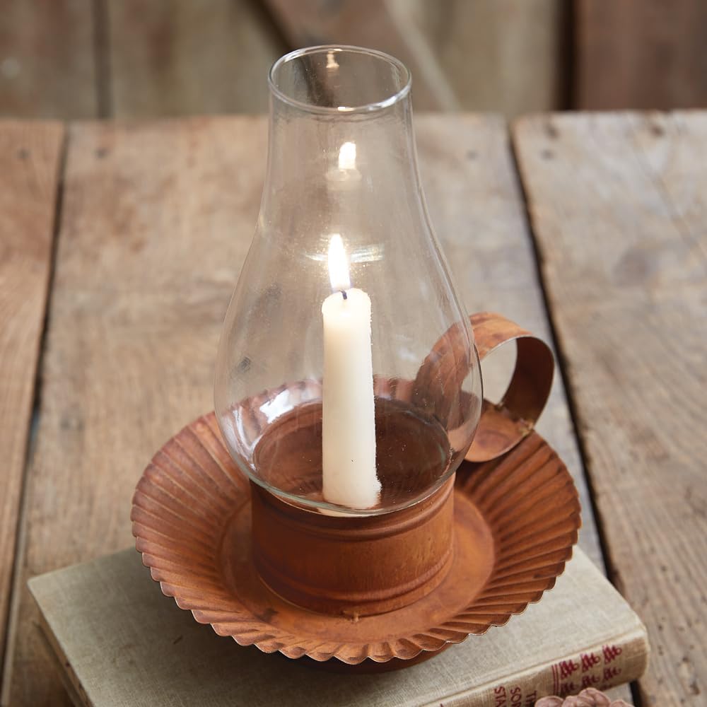 Rustic Chamberstick Candle Holder with Glass Hurricane K520804