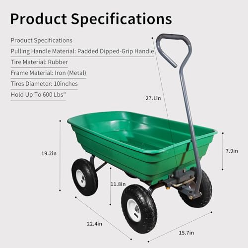 600 Lbs Poly Garden Dump Cart with Rotating Handle and No-Flat Tires U57786