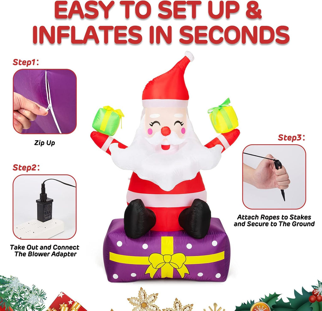 6 ft Christmas Inflatable Santa Claus with Gift Boxes, LED Lights, Yard Decor Z44716