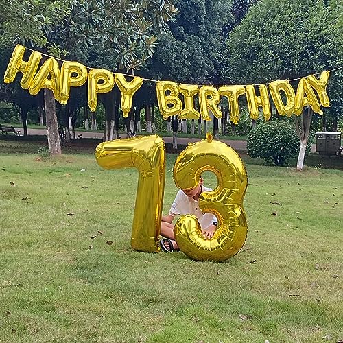 75 Balloon Numbers Gold Jumbo Number 57 Foil Mylar Balloons with Happy Birthday Banner for 75th Birthday Party Decorations A994