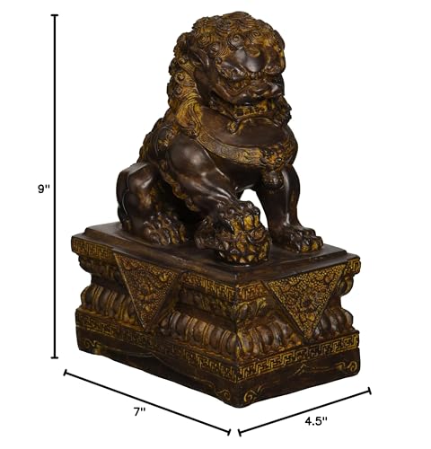 Chinese Guardian Lion Foo Dog Statues, 9 Inch, Set of Two, Bronze Finish G413171