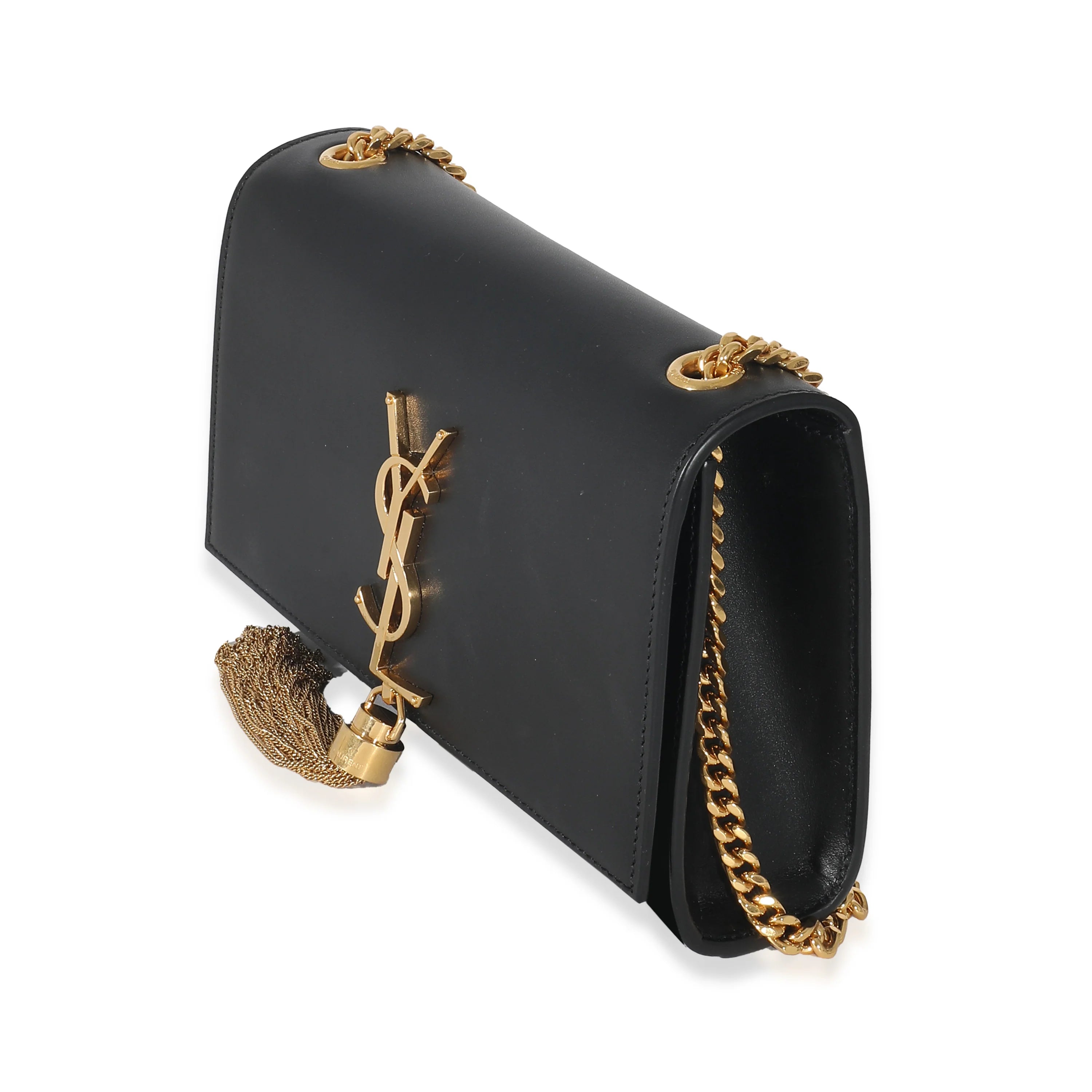 Black Smooth Leather Small Tassel Bag C808