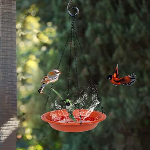 Hanging Bird Bath Bowl with Chains, Rust-Proof, 16 Inch, for Garden Backyard D7173