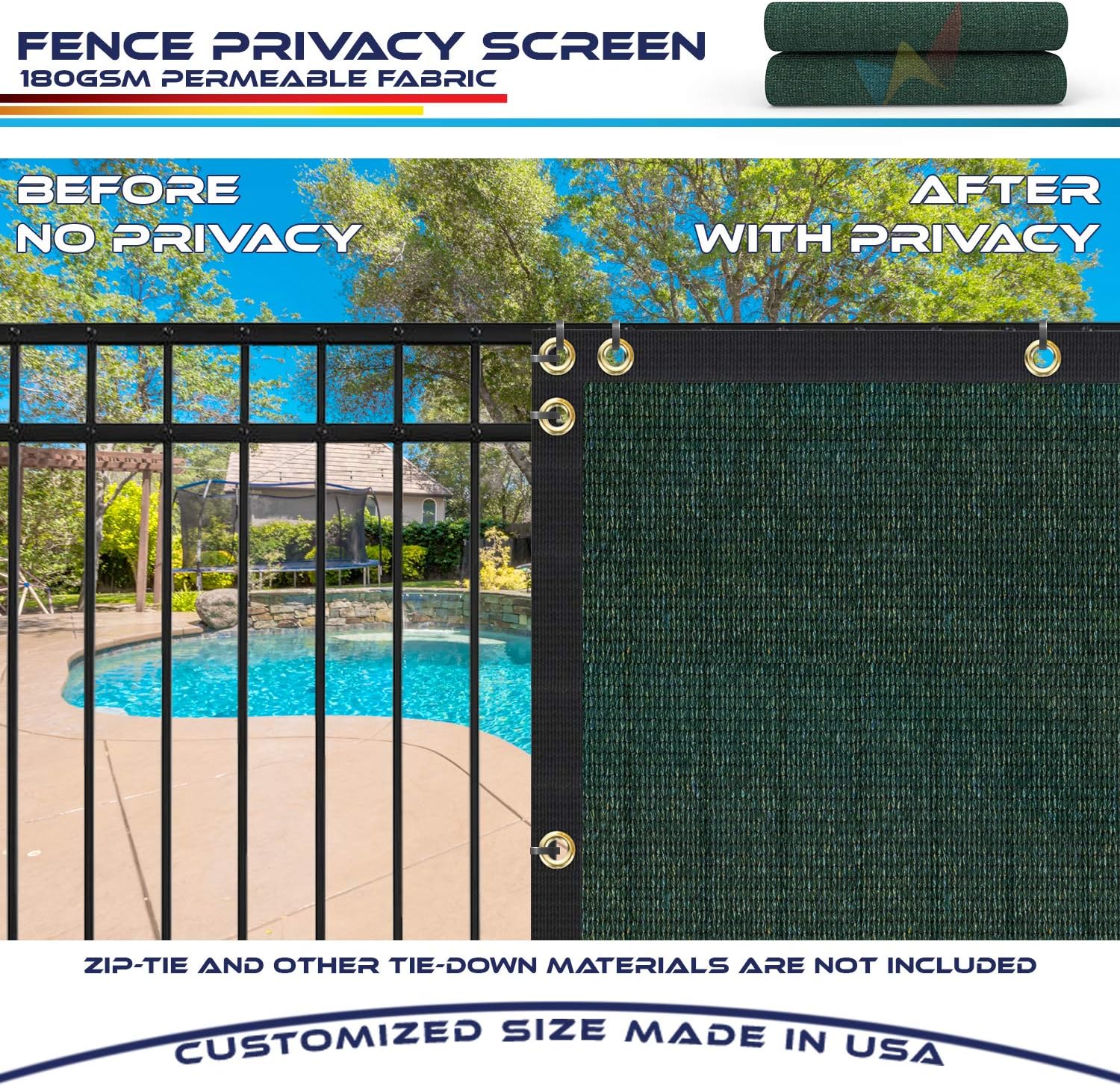 Fence Privacy Screen 15 x 27 ft, Heavy Duty Mesh Fabric Cover for Patio Garden Pool J9029