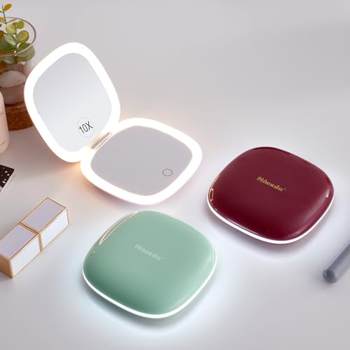 Compact LED Magnifying Travel Makeup Mirror - 4 inches 1X/10X Dimmable Double Sided USB Rechargeable L7148