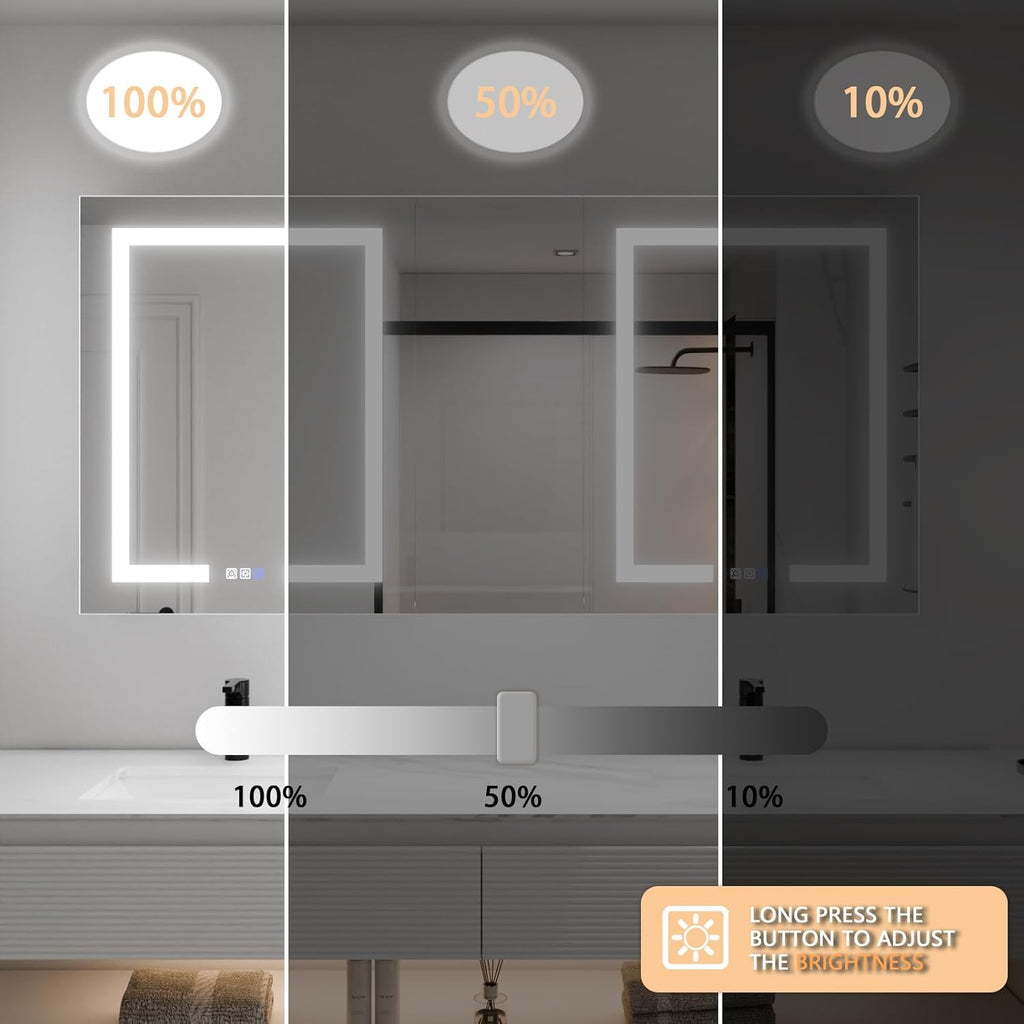 LED Lighted Bathroom Medicine Cabinet with Mirror, 60 x 30 Inch, Defog, Dimming, 2 Outlets B483042