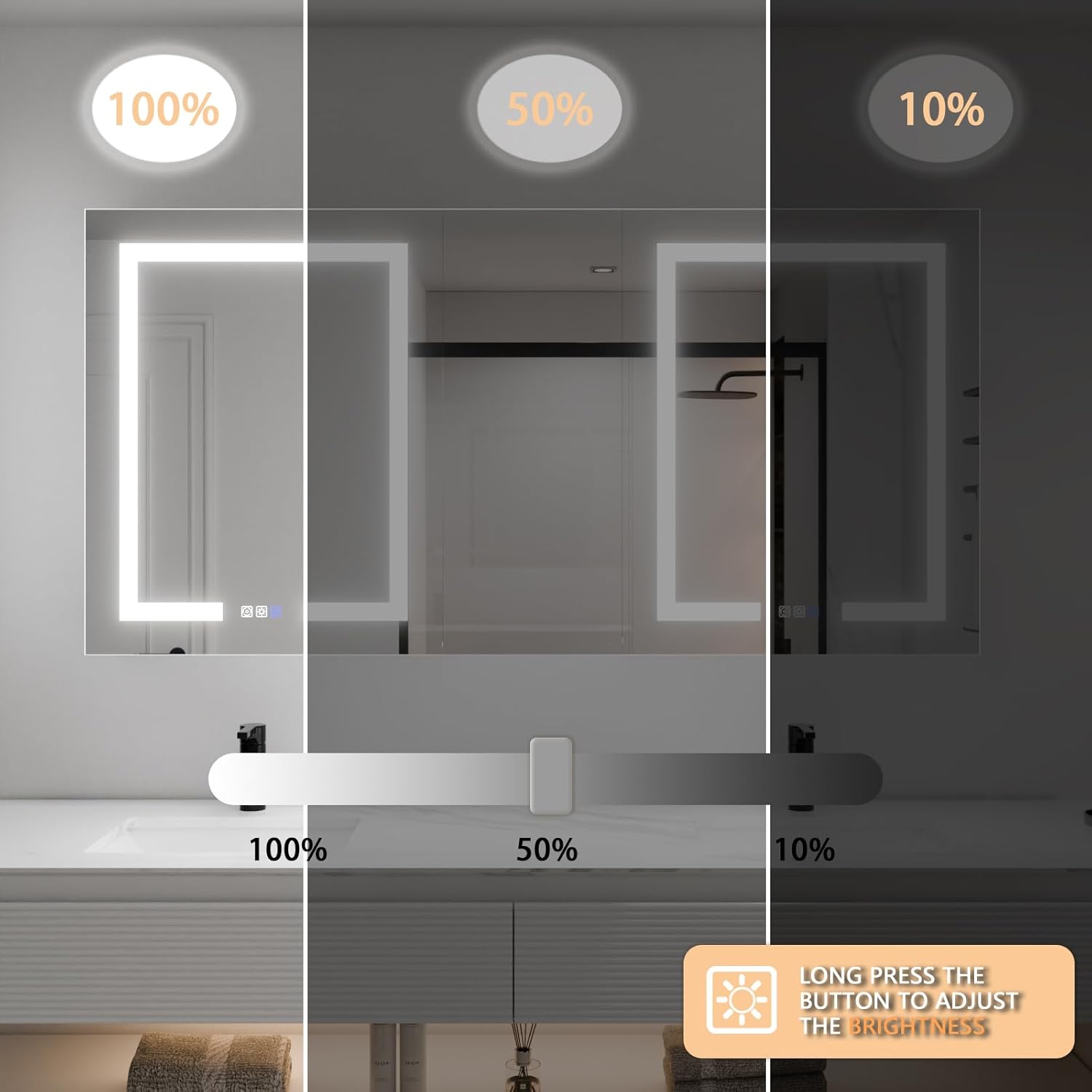 LED Lighted Bathroom Medicine Cabinet with Mirror, 60 x 30 Inch, Defog, Dimming, 2 Outlets B483042