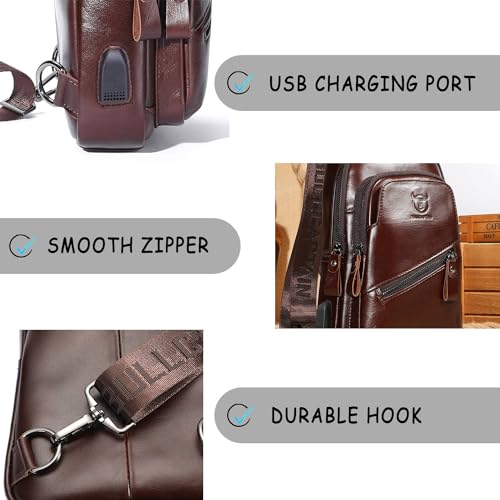 Leather Sling Bag for Men with USB Charging Port Crossbody Hiking Travel Backpack J514710