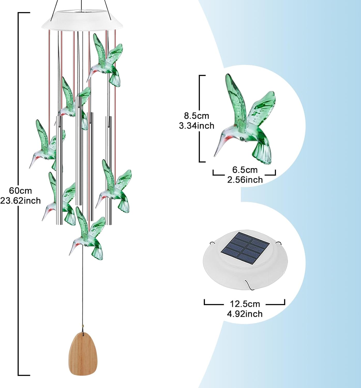 Solar Wind Chime with 4 Aluminum Tubes, 7-Color Changing, Outdoor Waterproof M86116