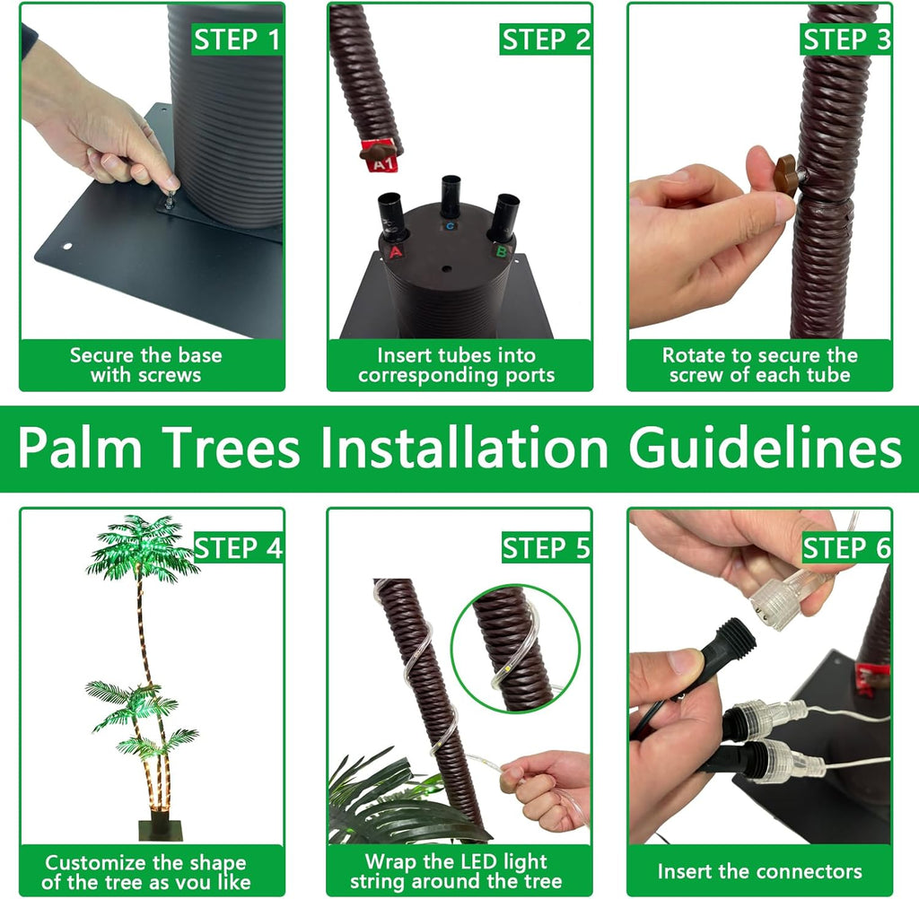Artificial Lighted Palm Tree for Patio with 260 LED, 3 Trunks B213