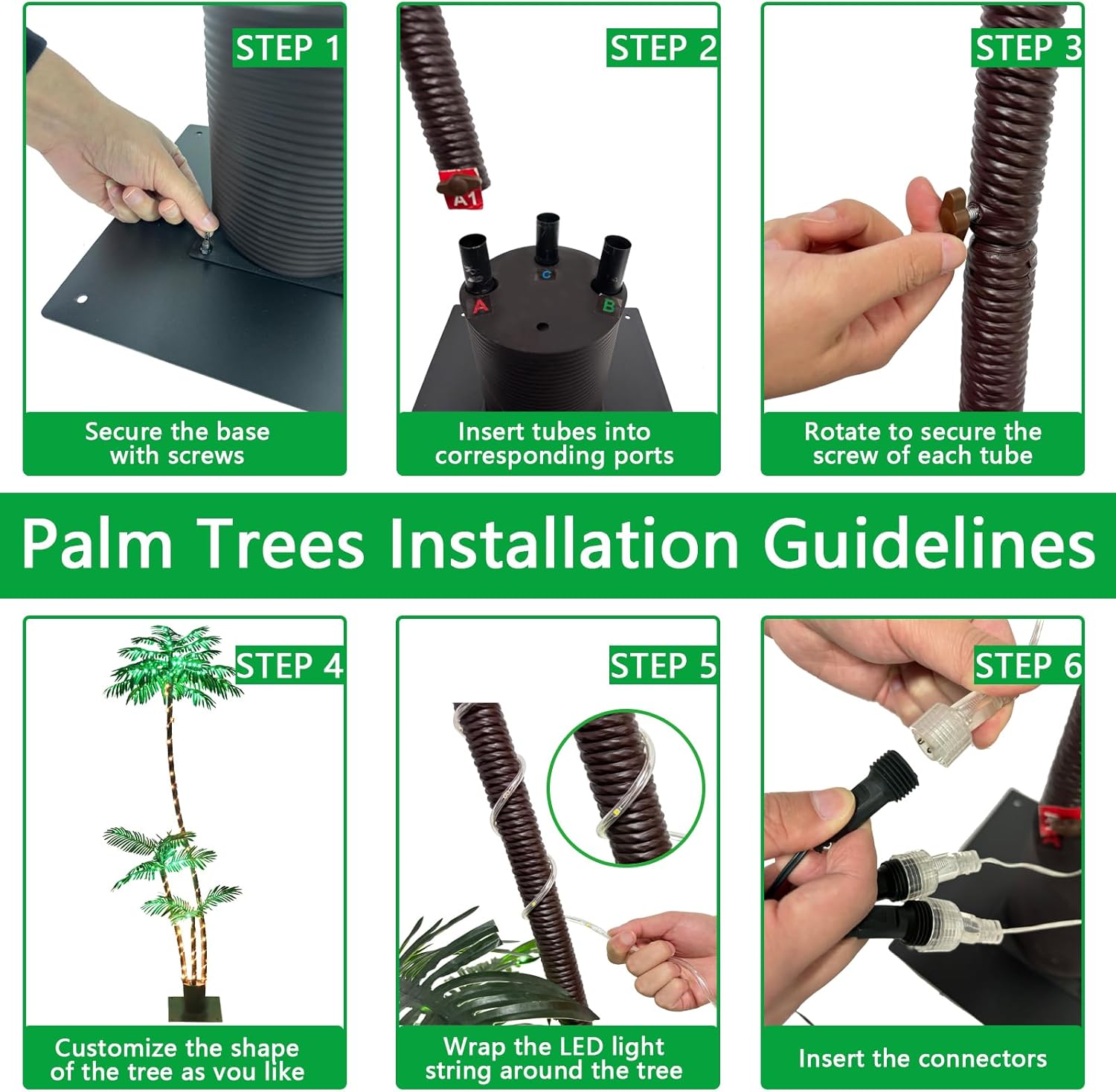 Artificial Lighted Palm Tree for Patio with 260 LED, 3 Trunks B213