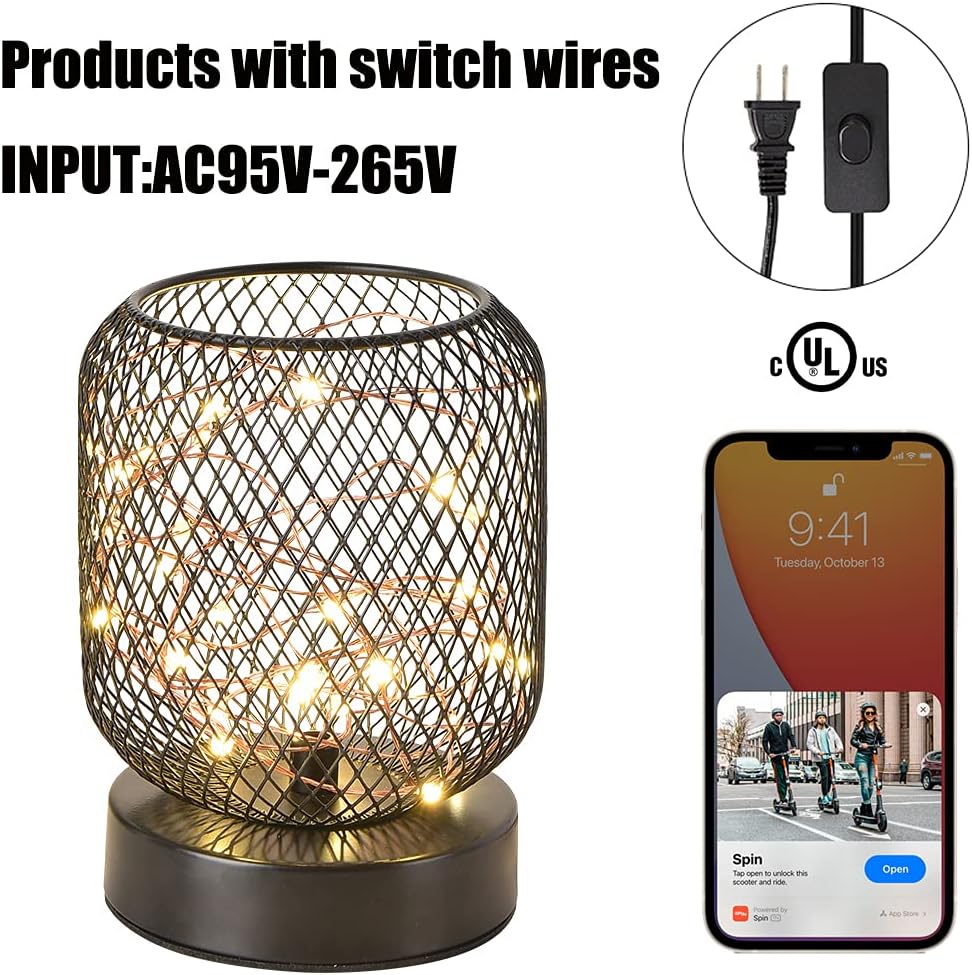 Cage Desk Lamp Starry Sky LED Lights Iron Mesh Retro Lamp with Black Switch Wire Z826