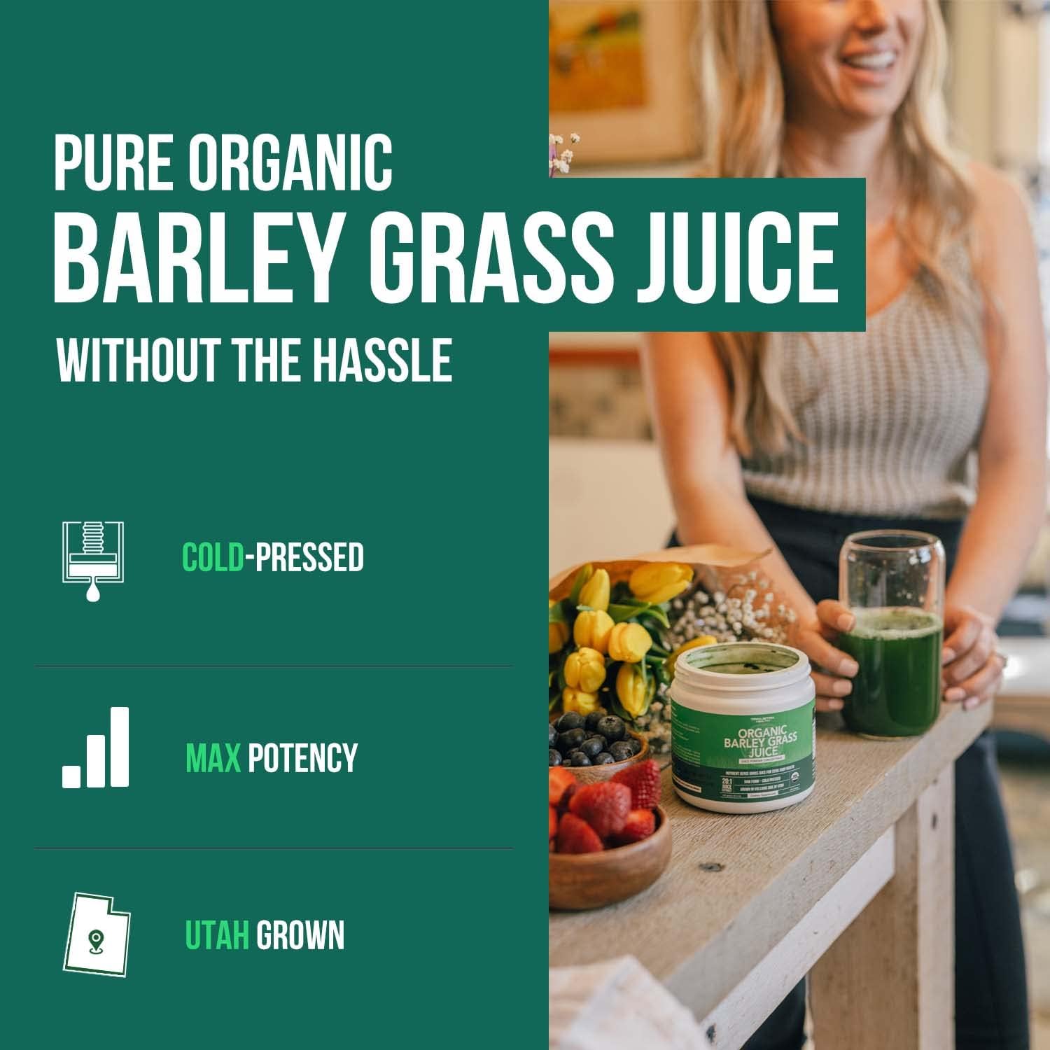 Organic Barley Grass Juice Powder, Cold-Pressed, Gluten Free, Vegan, 5.3 oz U961