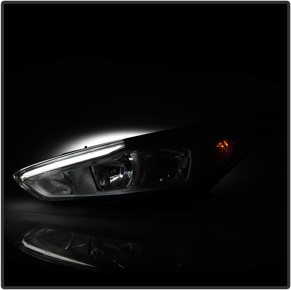 Chrome Housing Headlights for 2015-2018 Ford Focus Halogen Model w/ LED DRL B135