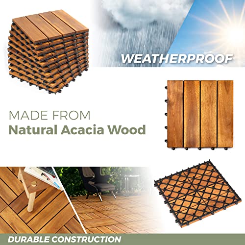 Acacia Interlocking Flooring Tiles, 12" x 12", Pack of 10, Indoor/Outdoor M2536