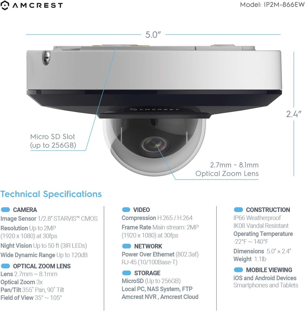 1080P PTZ Outdoor Dome IP PoE Camera with 3X Optical Zoom Q900366