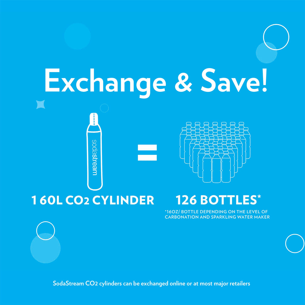 Sparkling Water Maker Bundle with CO2, 2 Bottles and 2 Flavoring Drops D470