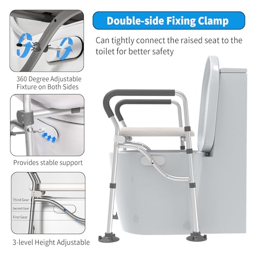 Raised Toilet Seat with Handles, Padded Elevated Safety Chair for Seniors U68828
