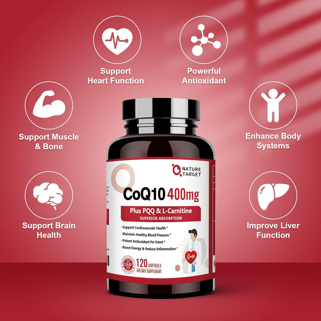 CoQ10 400mg with PQQ, Omega-3s & L-Carnitine, High Absorption, 120 Servings A258
