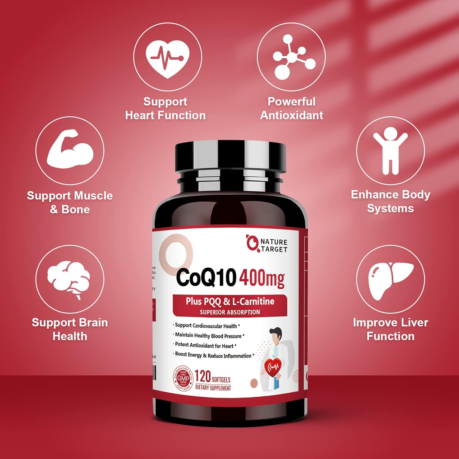 CoQ10 400mg with PQQ, Omega-3s & L-Carnitine, High Absorption, 120 Servings A258