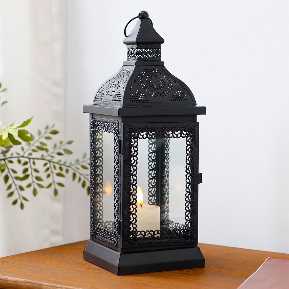 Rustic Metal Candle Lantern 13" with Tempered Glass for Indoor Outdoor Decor D53933