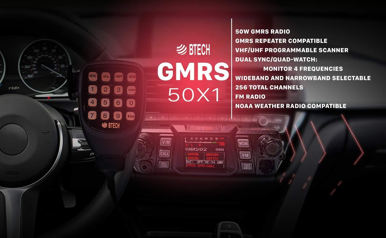 GMRS Two-Way Radio with Repeater Capability and Dual Band Scanning Receiver Q9318