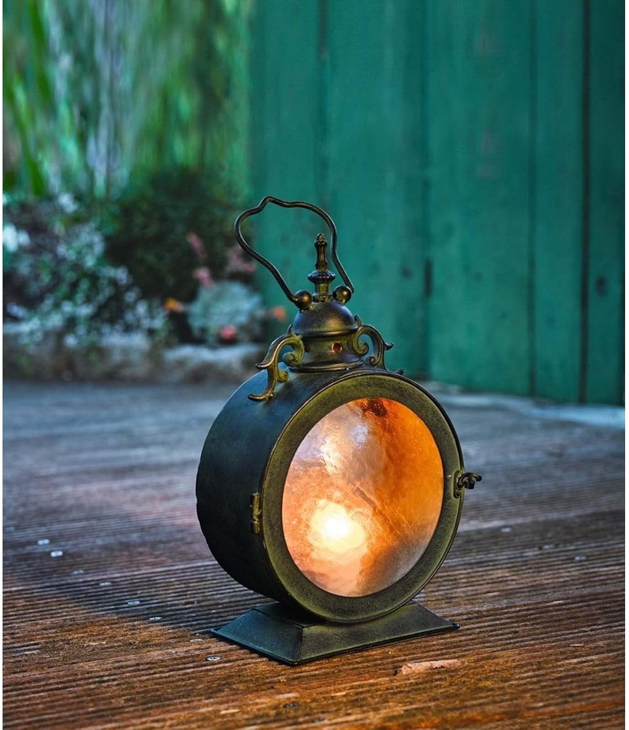 Metal Round Hanging Candle Lantern with Curved Glass Insert E808464