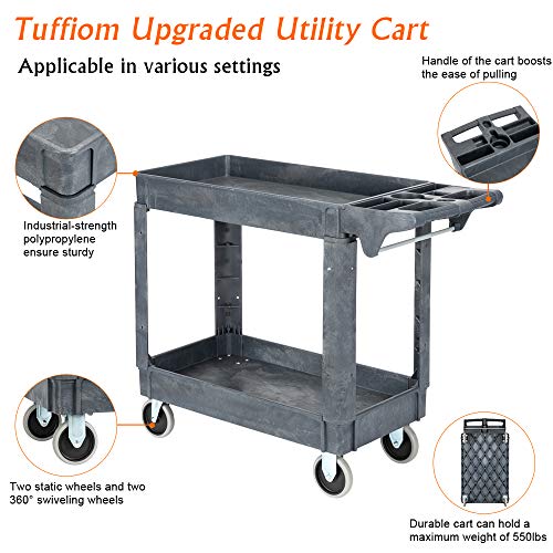 Plastic Service Utility Cart with Wheels, 550lbs Capacity, Heavy Duty 3-Tier Rolling Storage Q152104