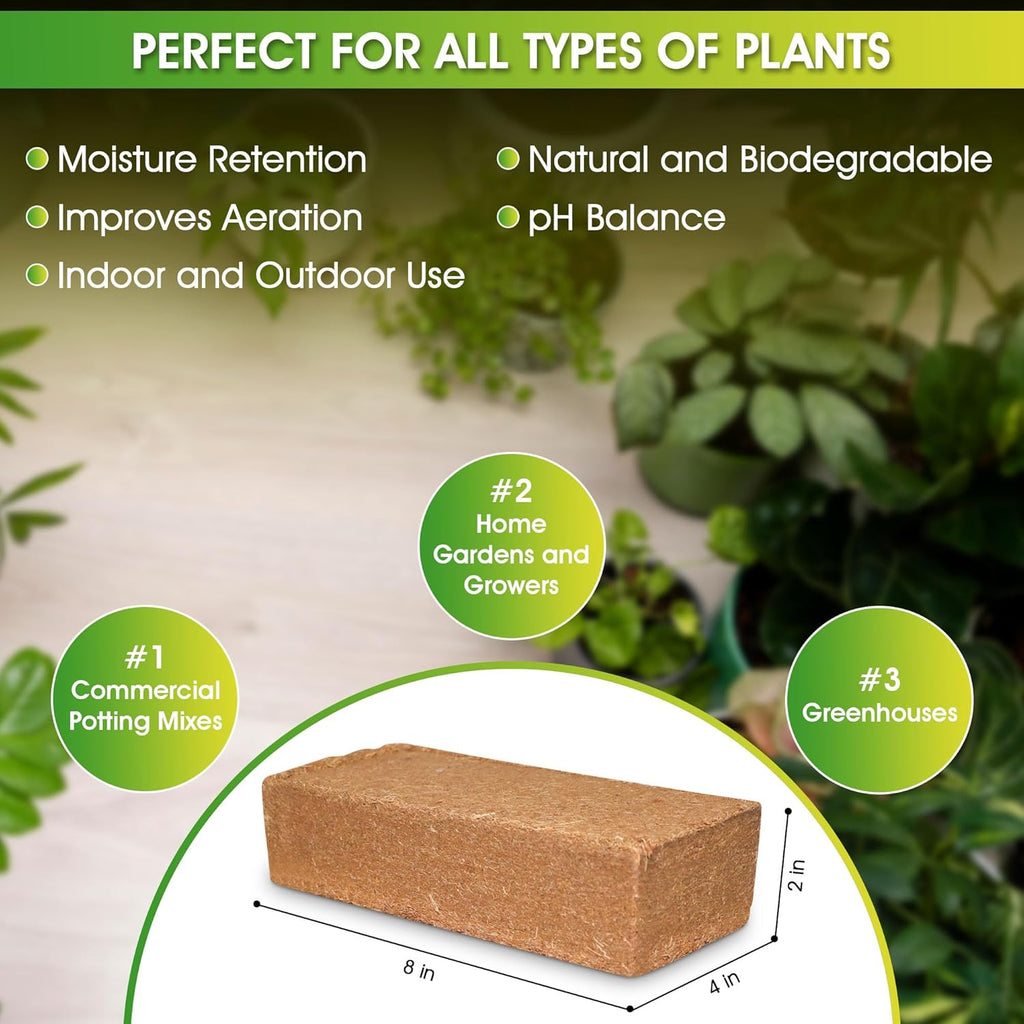 Coco Coir Bricks, 4 Pcs, Organic Compressed Potting Mix for Gardening S7000