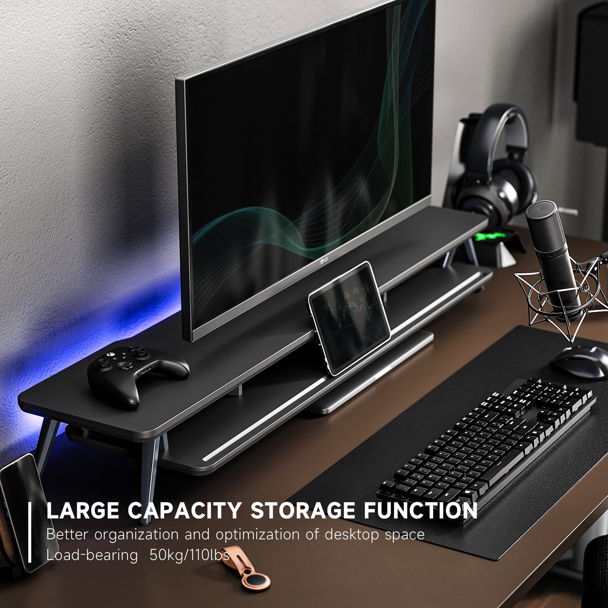 Dual Monitor Stand Riser 42.5 Inch Desk Shelf with Storage Organizer Y7352
