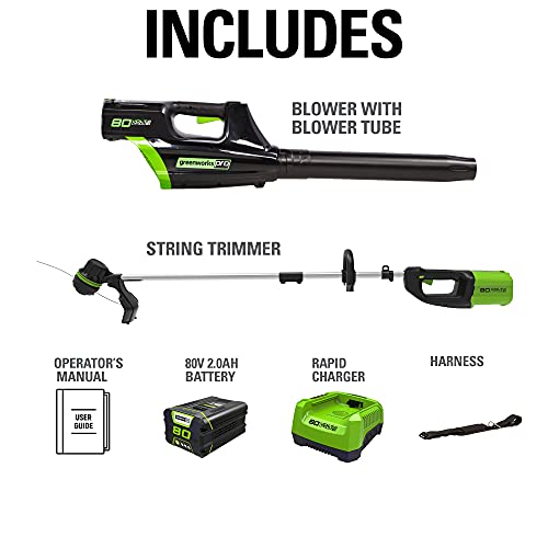 80V Cordless Brushless String Trimmer and Leaf Blower Combo with Battery and Charger A2707