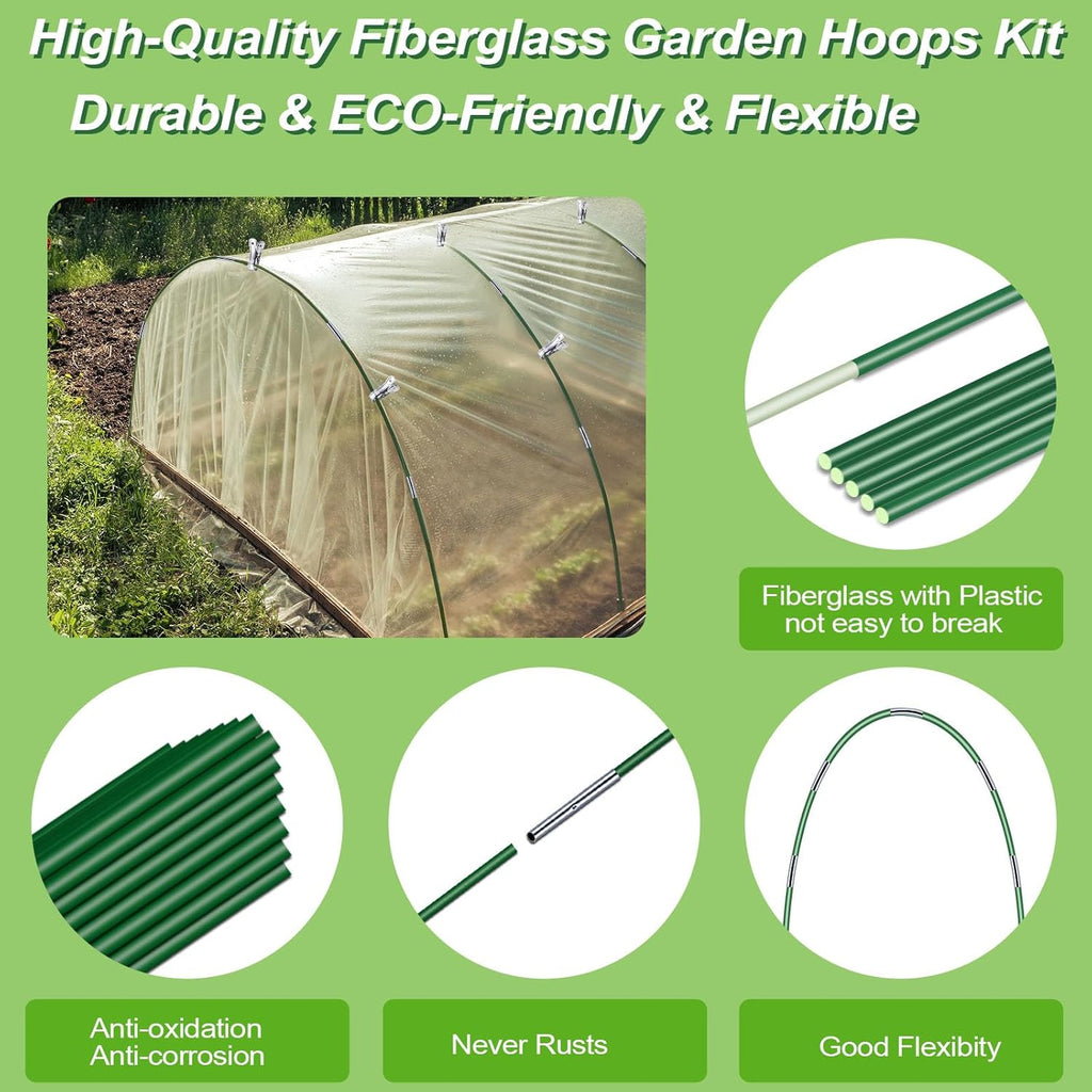 Garden Hoops Grow Tunnel, 8 FT Long Greenhouse Hoops for Raised Beds, 36 Pcs Fiberglass Frame A25542