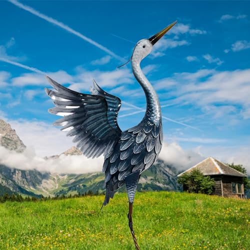 33 Inch Metal Heron Statue for Garden Patio Pond Decor C65360