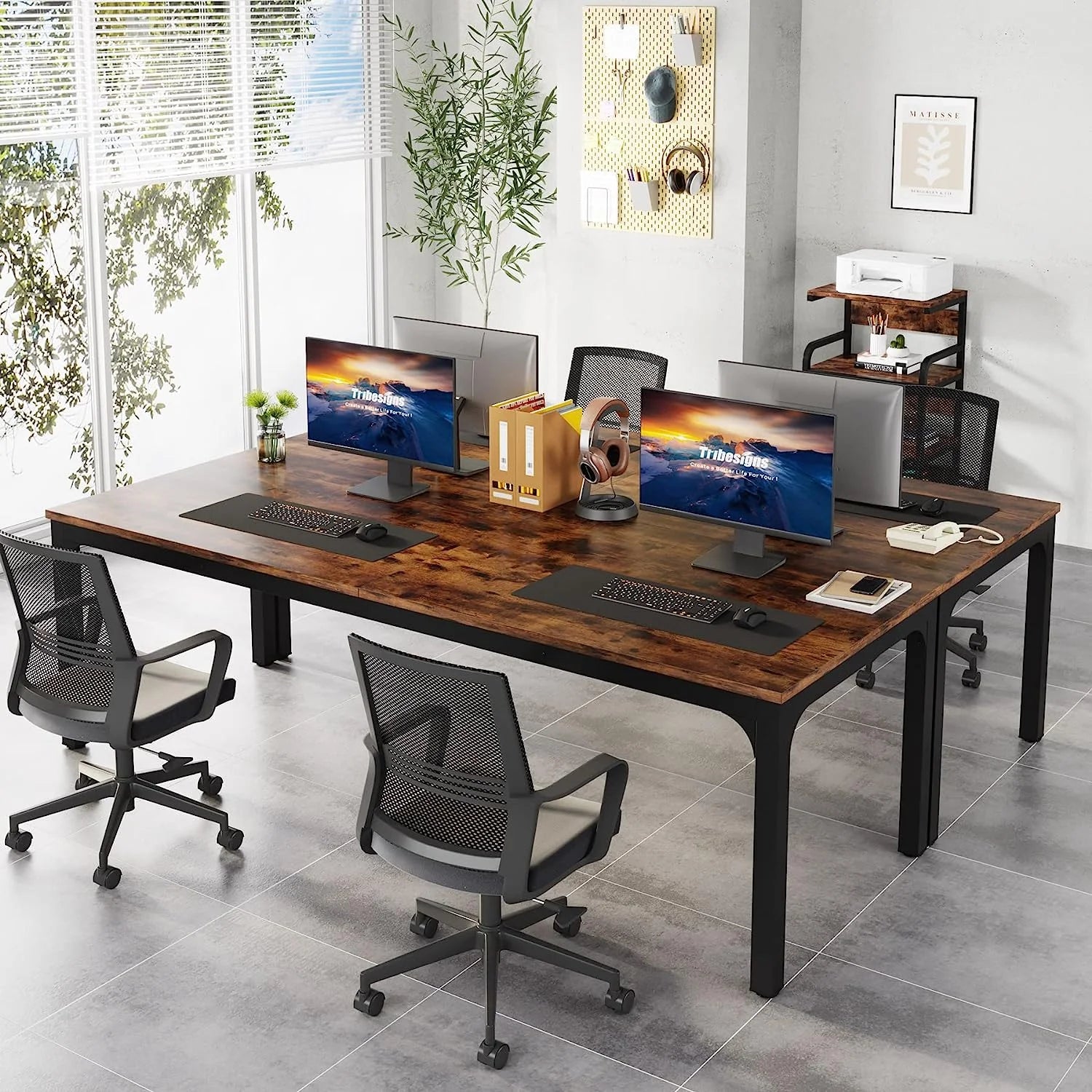 78.7 inch Extra Long Computer Desk for 2 Person, Double Office Writing Workstation with Adjustable Foot Pads, Rustic Brown R700