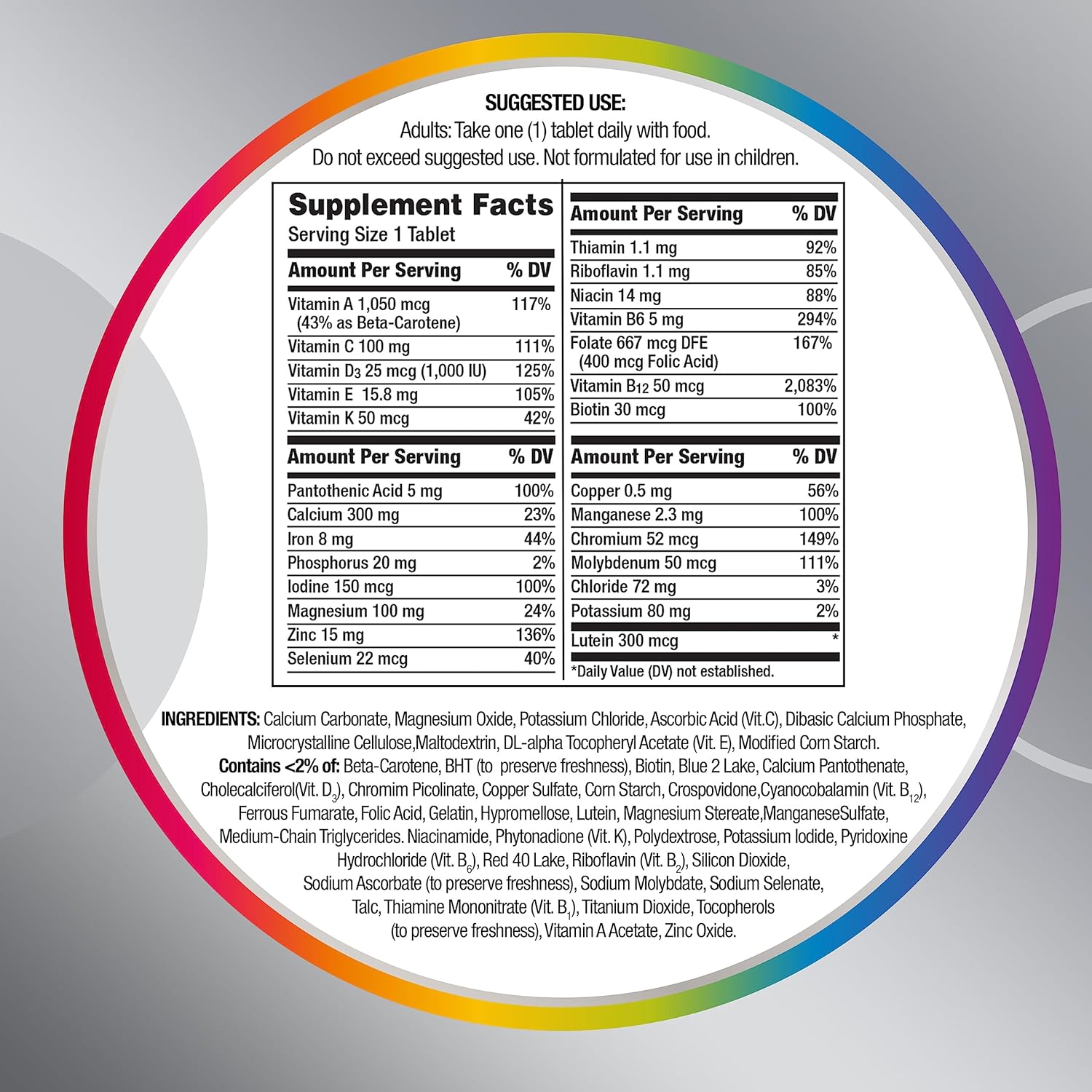 Women's 50 Plus Multivitamin Supplement with Vitamin D3 and B Vitamins, 200 Count V9705